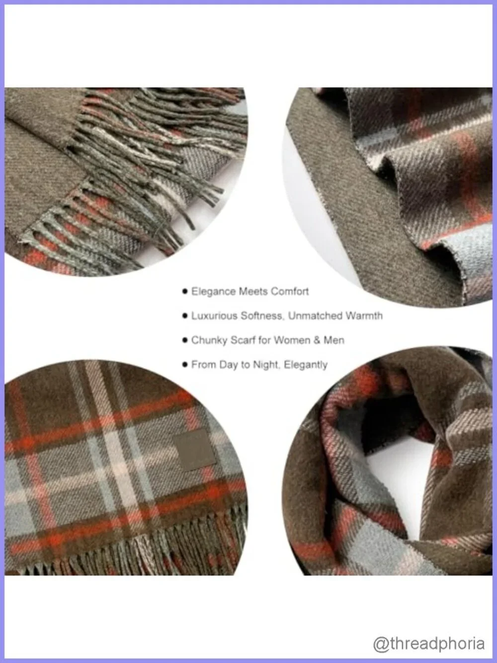 Wool Blend Plaid Winter Scarf Oversized Shawl Wrap Unisex